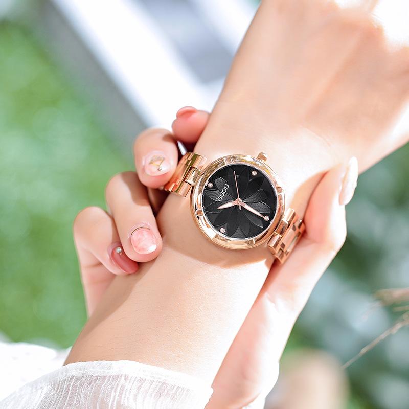 Damenuhr Quarzuhr Modisches Muster Schlichte Strass Stahlbanduhr Quarz Wasserdichte Uhr für Damen