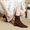 Coarse-heeled short boots women's retro 2025 new autumn and winter pointed brown boots French suede medium tube slim high-heeled boots