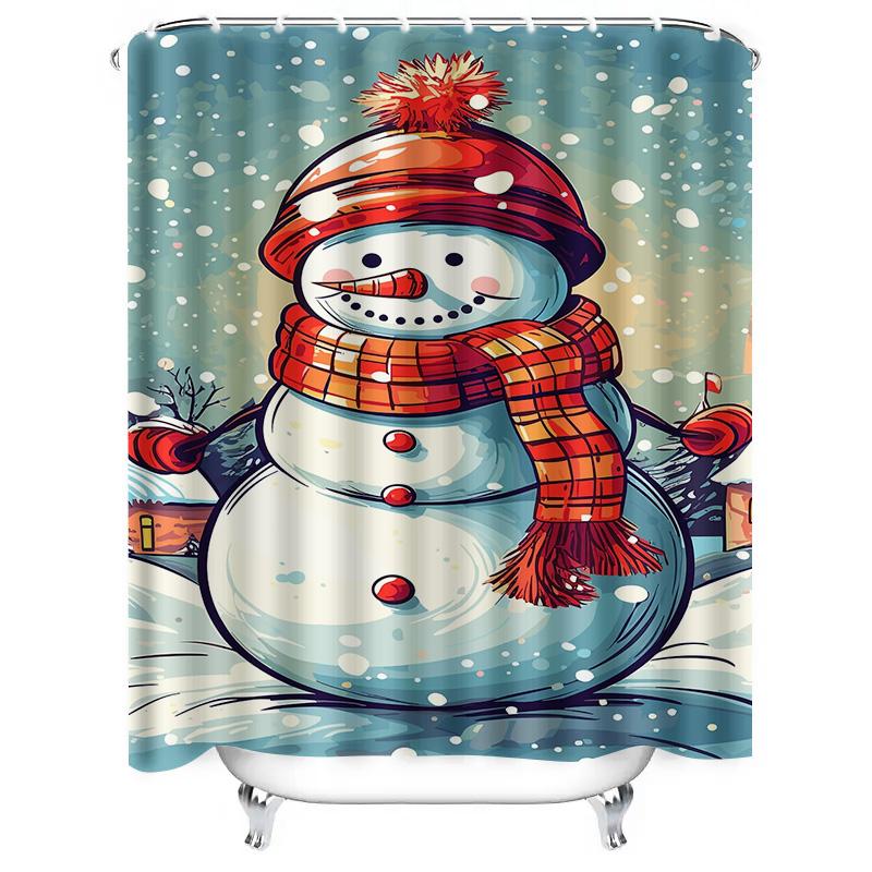 Tuniu Charming Snowman Winter Forest Shower Curtain Festive Holiday Bathroom Decor Cute Cozy Vibes
