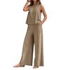 Elegant 2025 Solid Color Crew Neck Tank Top & Wide-Leg Pants Set for Women