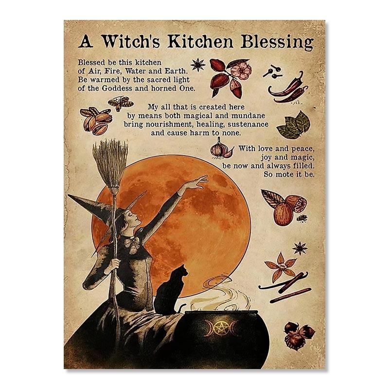Plakat Wiedzy Magicznej Czarownic Vintage Prezent na Halloween Czarownictwo Obraz na Płótnie Sztuka Ścienna do Kuchni Dekoracja Domu do Dekoracji Pokoju