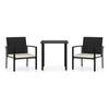3-Piece Patio Dining Set, Black Table and Chairs with Cream Cushions, Poly Rattan Finish, Compact Outdoor Garden Furniture for