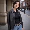 Autumn and Winter New European and American Fashion Lapel Zipper with Double Pockets, Black Short Leather Jacket, Female Cool Sa Style