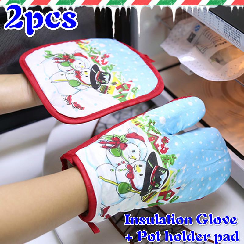

2 шт. Рождественский узор Мультяшный принт Прихватки для духовки Термоизолированные Стеганые Варежки