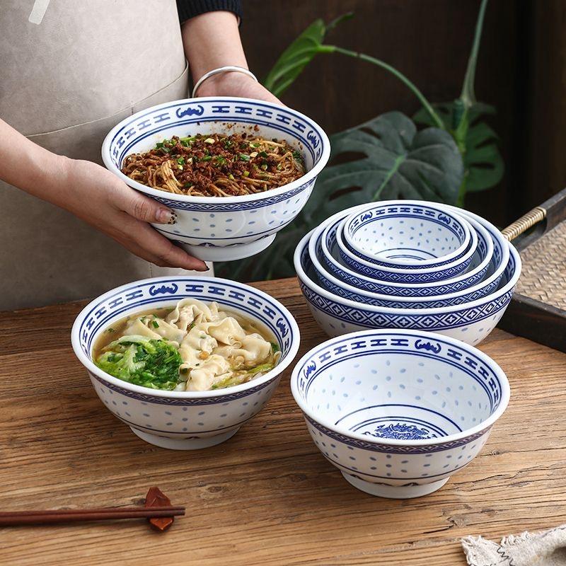 Conjunto Tigela Dragão Porcelana Azul e Branca – Tigelas Cerâmicas para Sopa de Arroz e Macarrão Prato Sob Esmalte