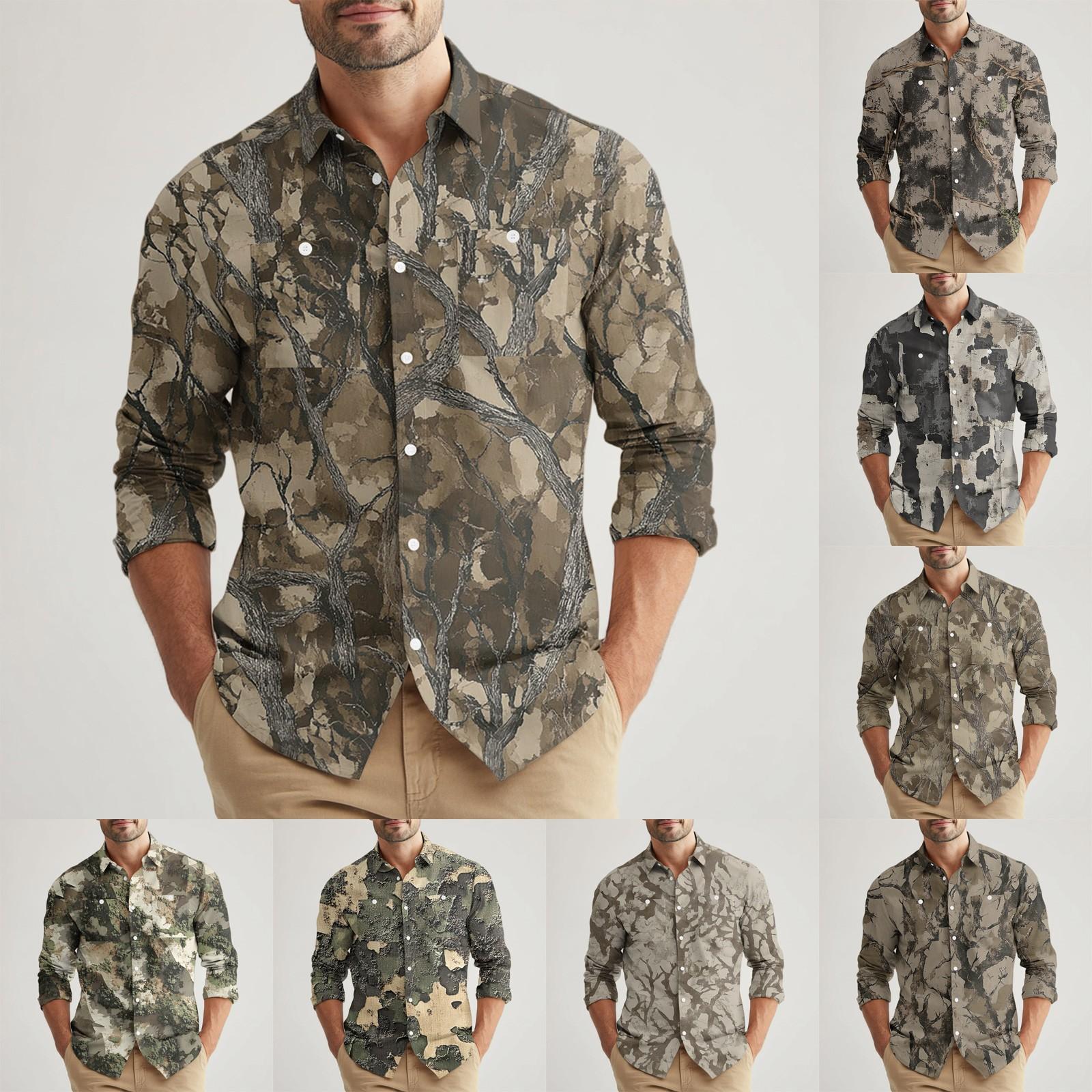 

Men s Loose Classic Lapel Multi-pocket Industrial Work Shirt Top XL жовтий