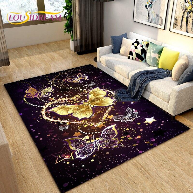 3D barevný koberec Butterfly Flower Area,Koberec do obývacího pokoje Ložnice Pohovka Yoga,Kuchyně Koupelna Rohožka Protiskluzová podložka na podlahu