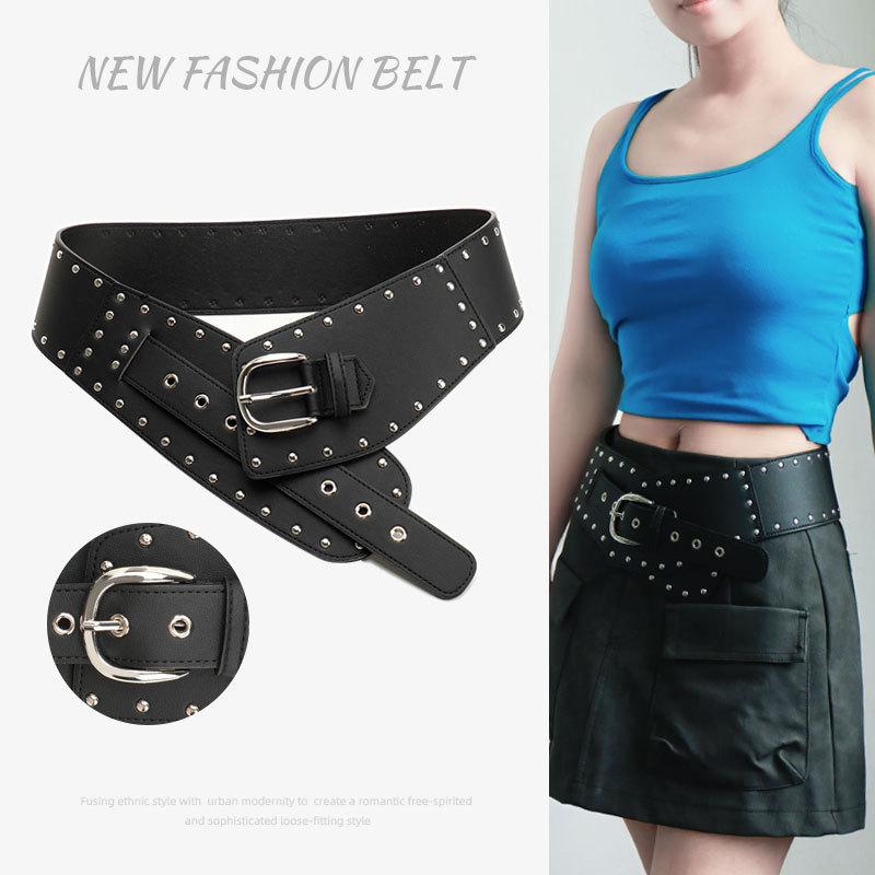 Punk style y2k ladies waist seal cross-border European and American style rivet splicing wide belt women's versatile jeans decorative belt