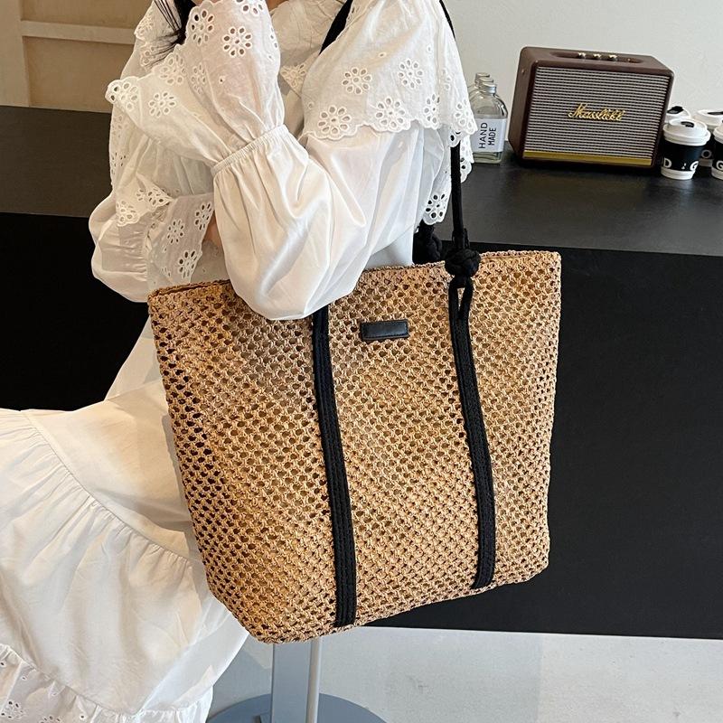 Summer Straw Bag Women's 2025 New Commuter Large-capacity Shoulder Tote Bag Seaside Vacation Woven Beach Bag