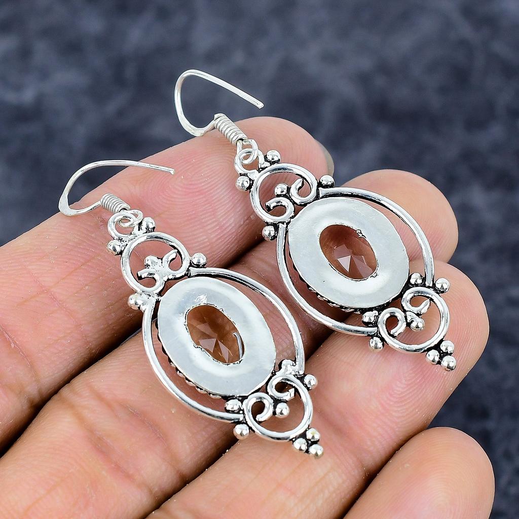 Morganite Gemstone Handmade 925 Sterling Silver Jewelry Earring 2.21" M-3293