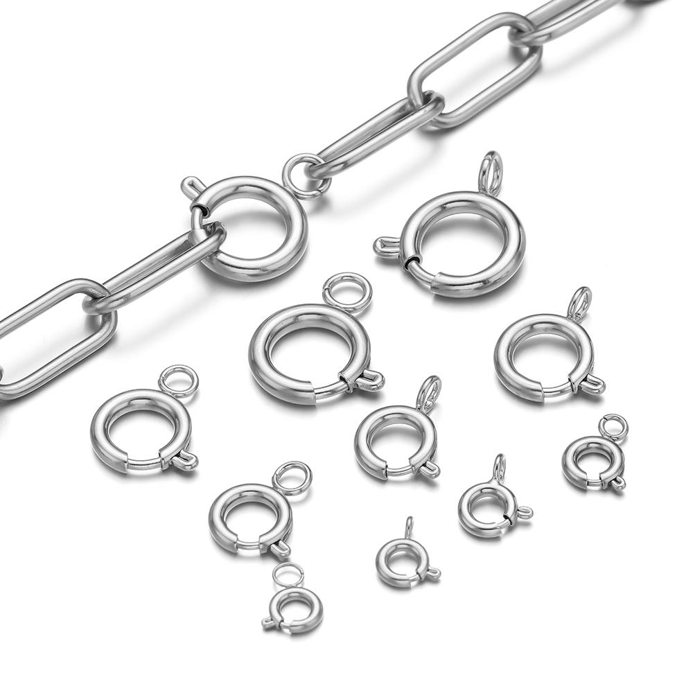 10pcs Stainless Steel Spring Clasp Round Keychain Clips Hook Buckles Connector for Bracelet Necklace DIY Jewelry Making Supplies