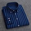 Mens Dress Shirts Striped Long Sleeve Plaid Checked Shirt Smart Casual Business Non-Ironing Korean Slim Fit Formal Blue White