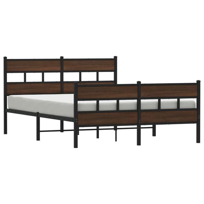 VidaXL Metal Bed Frames Without Mattress Brown Oak 150x200 Cm, Double Bed, Bedroom Furniture, Guest Bed, 3308476