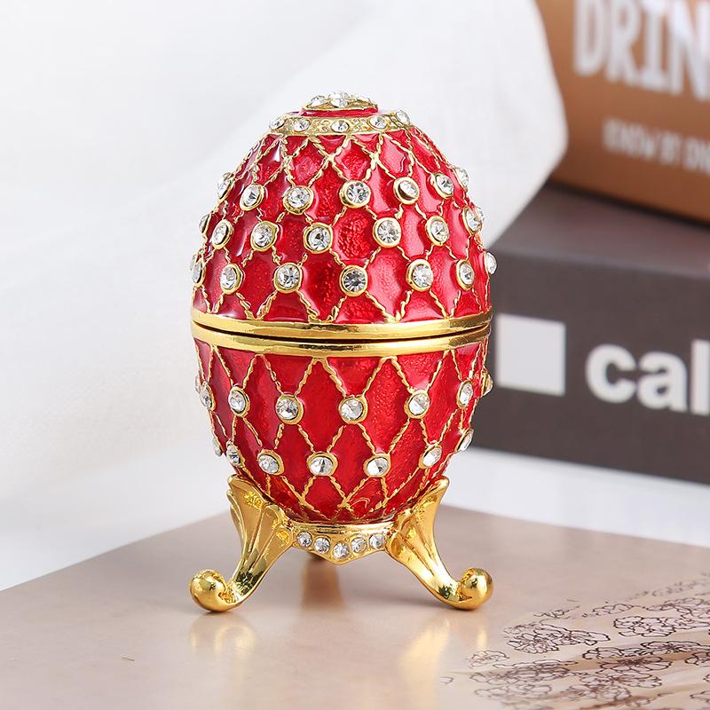 

European Style Home Decor, Easter Egg Enamel Painted Diamond-Inlaid Metal Craft Ornament Gift красный