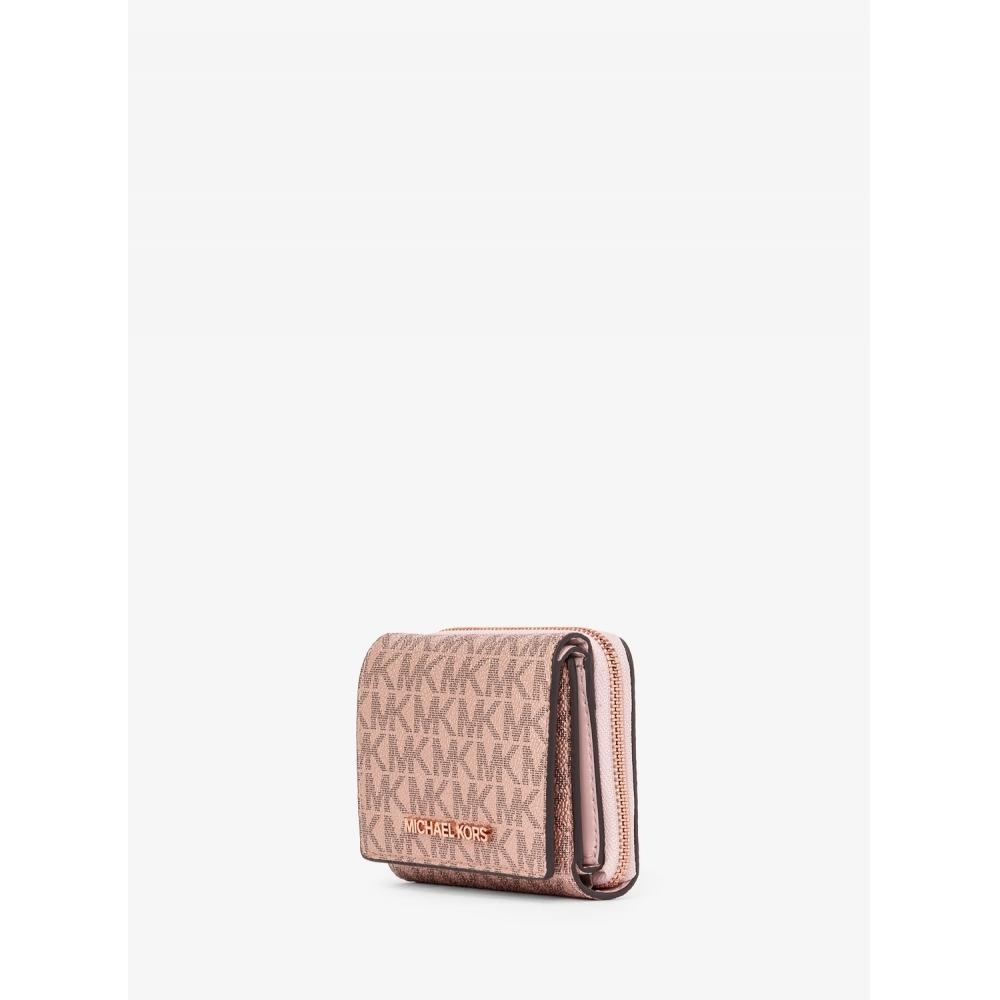 Michael Kors [japan Limited] Jet Set Travel Mid Zip Wallet Small   Mk Signature 35h1rtvz5v622 Rose Gold