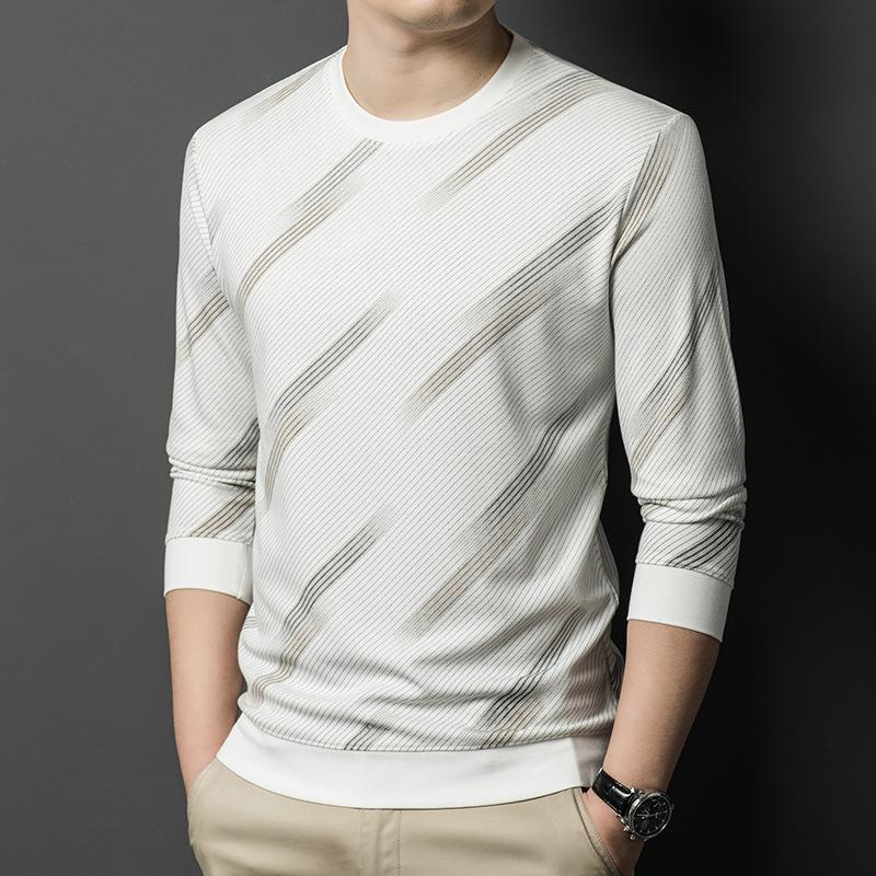 Sweater Men's Spring and Autumn High-end Trend Brand Men's Long Sleeve T-Shirt Crew Neck Pullover Bottom Shirt