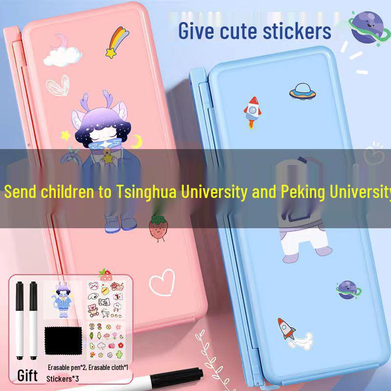 

Children s Multifunctional Cartoon Bookshelf and Pencil Box with Stickers