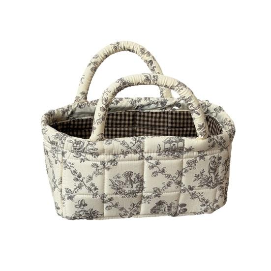 

Quilted Handbag with Built-in Handle Vine Pattern Compact Size Foldable Plant Pot Organizer Cosmetics Car Office Supplies Craft Tool A