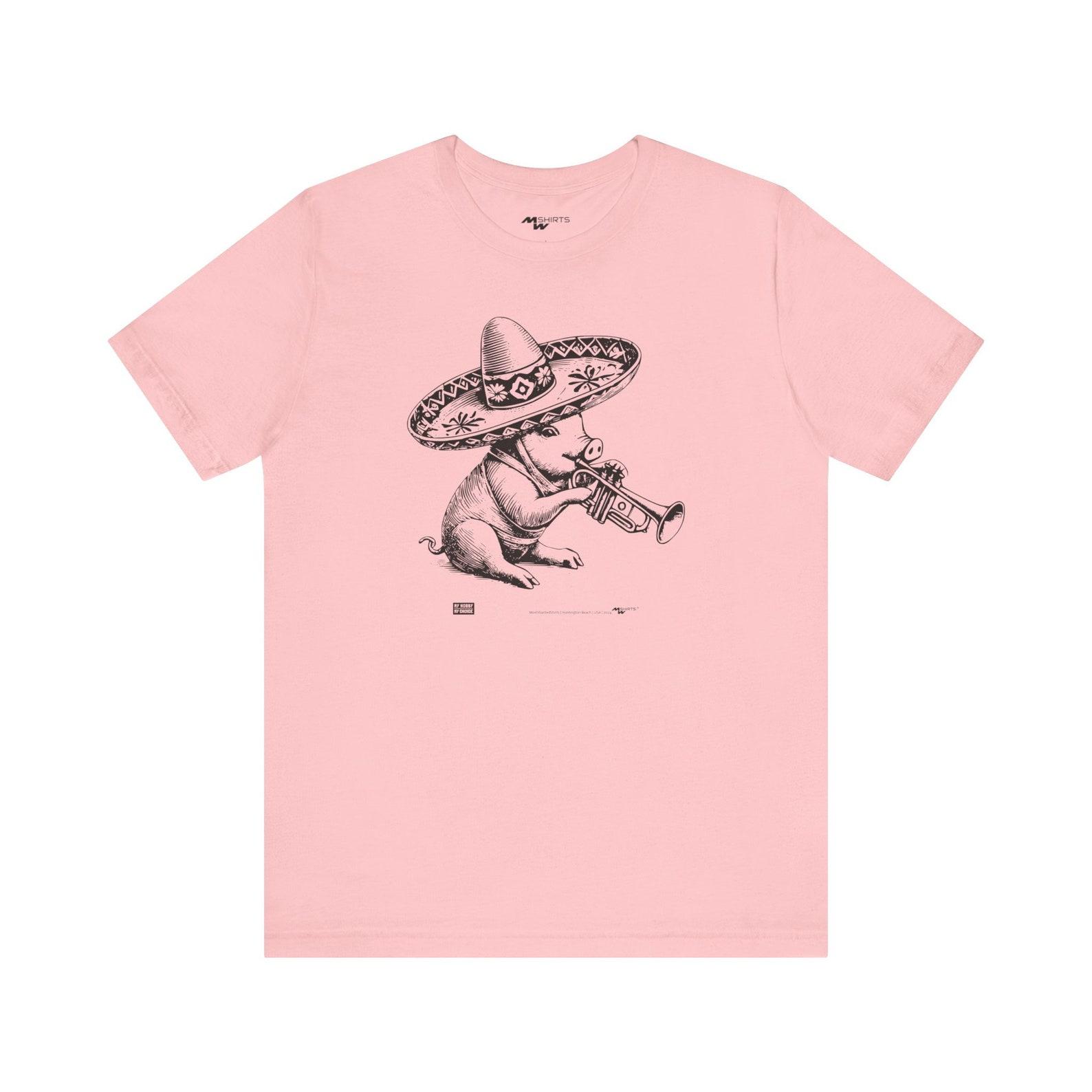 Mini Pig Trumpet Shirt: Vintage Style Engraving, Sombrero Tee S