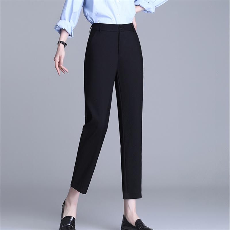 Spring Summer Korean stytle Pant Women Clothing Loose High Waist Elegant Office Lady Trousers Casual Straight Long Pants Pockets