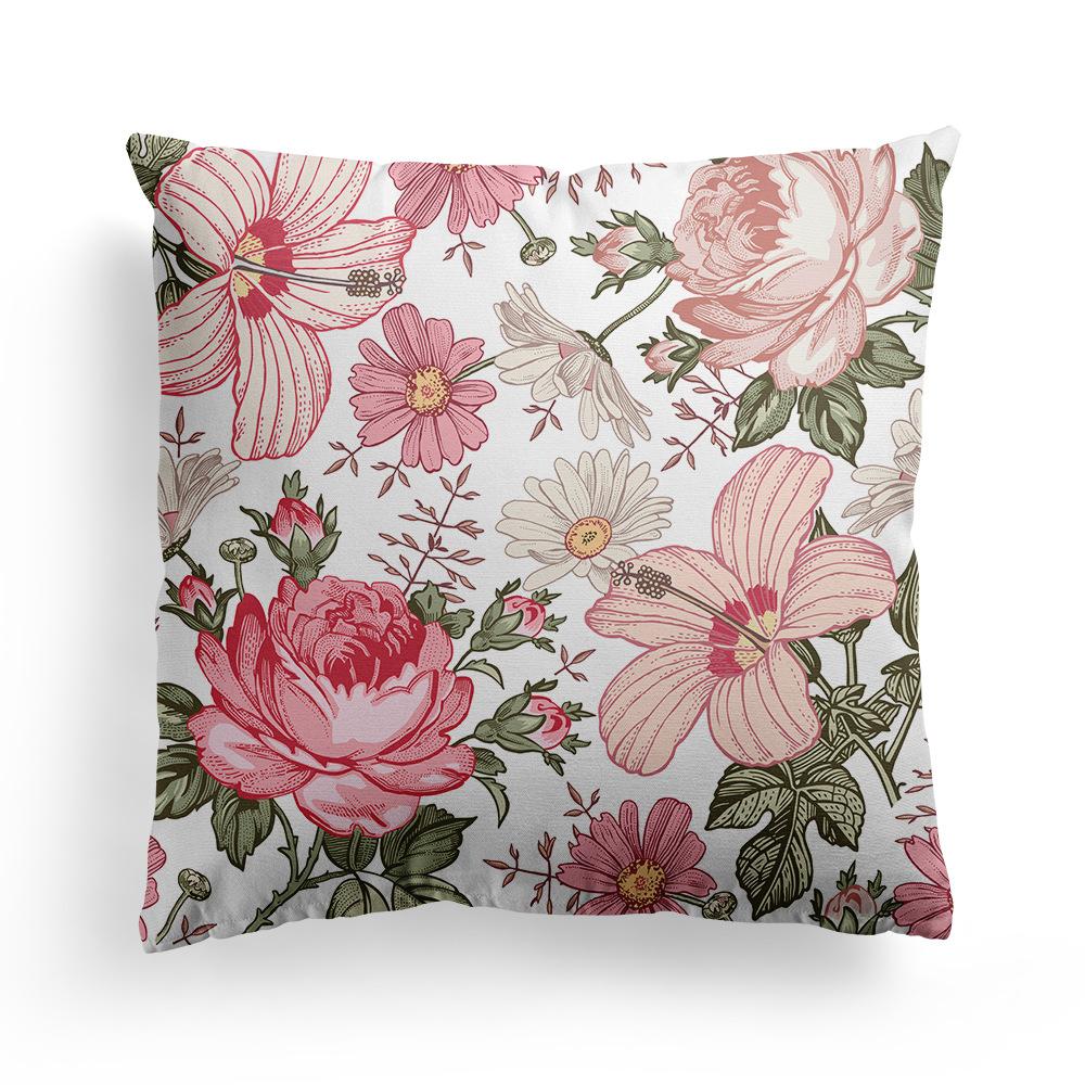 Floral Print Pillowcase, Home Peach Skin Velvet Material Sofa, Car Office Bedside Pillow and Cushion Cover