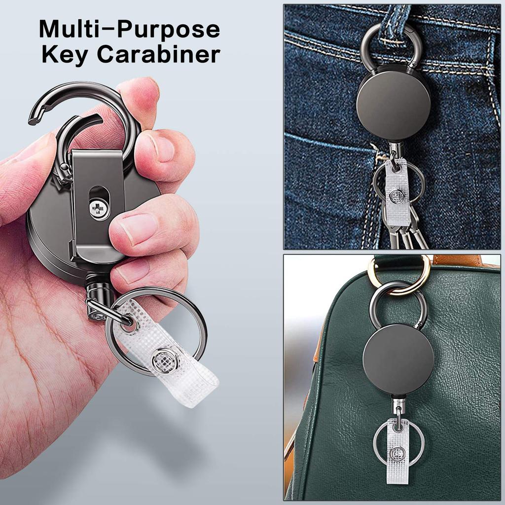 Reel Hanging Name Tag Extendable Reel Extends up to Loss Drop Includes 2 Carabiners and 2 ID Card Set of Round [Toplive] Keychain, Pin-on Reel, Reel,