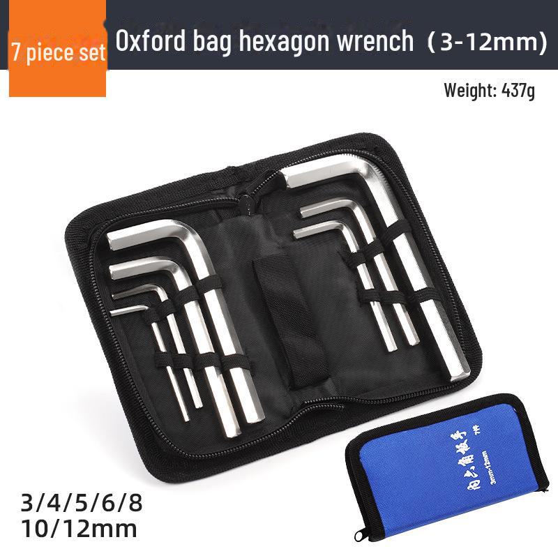 Leather Bag Hexagon Wrench Set: 3, 12, 14, 17, 19mm Flat Head CR-V with Oxford Canvas Bag