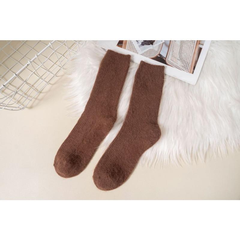 

Female Winter Velvet and Thick Warm Soft Vertical Pattern Solid Color Sleep Home Tube Socks 1 pair кавовий