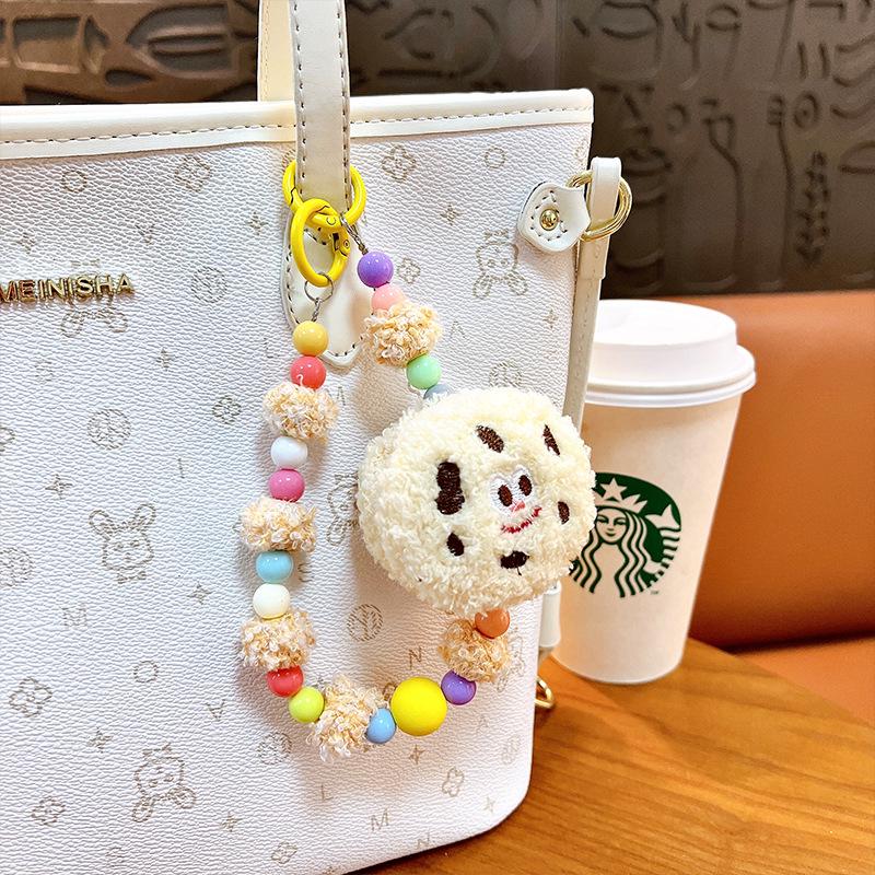 Creative Cute Biscuit Beaded Keychain: Plush Mobile Charm & Bag Accessory Gift