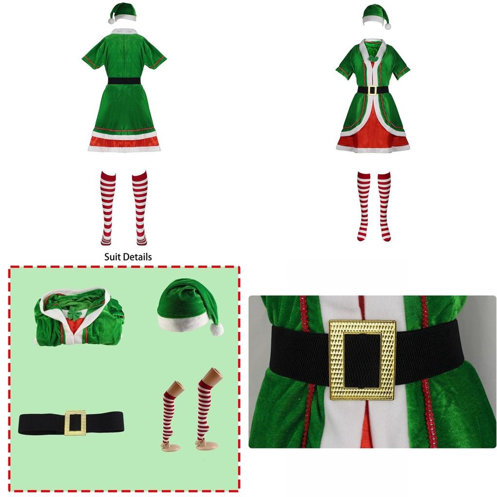 Fancy Xmas Elf Costume Couple Outfit Polyester Role Play Dress Up Party
