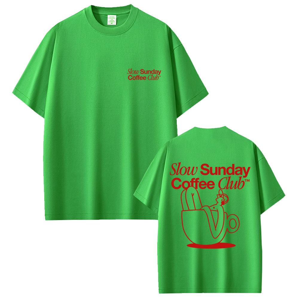 Slow Sunday Coffee Club Funny Meme T Shirt Men Women Clothing Casual Vintage Cotton Short Sleeve Tshirts Male Oversized Tshirt