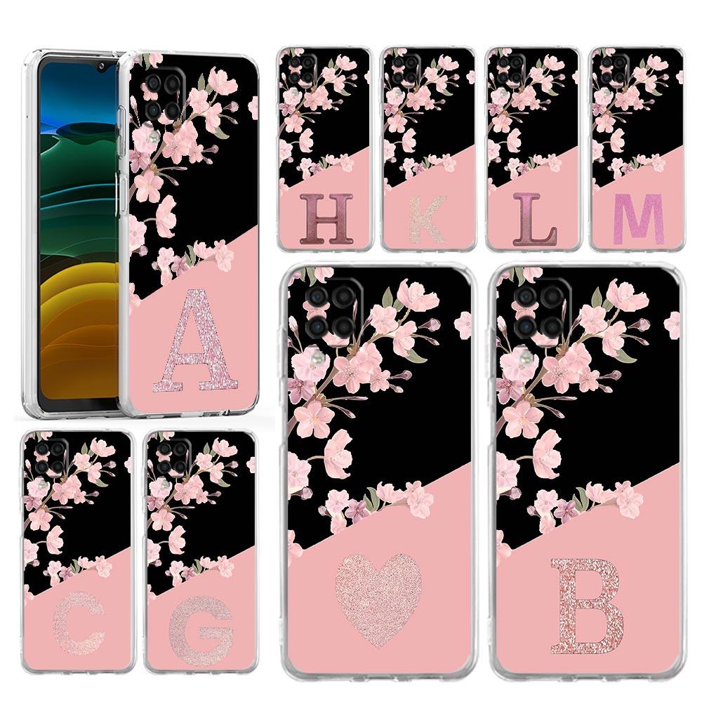 Pink Letter Flower Phone Case For Samsung A13 A33 A73 A53 A23 A51 A71 A21S A12 A31 A41 A05s A03S A15 A25 A32 5G Clear Cover