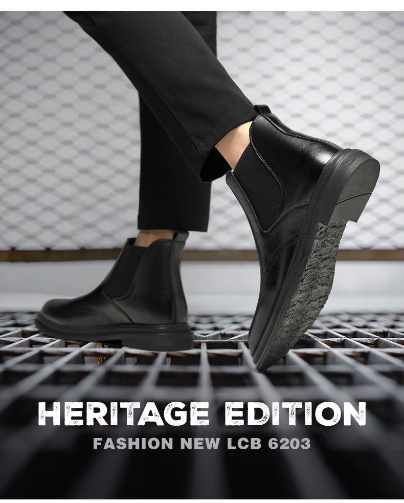 Men’s Mid-High Top Genuine Leather Brogue Chelsea Boots