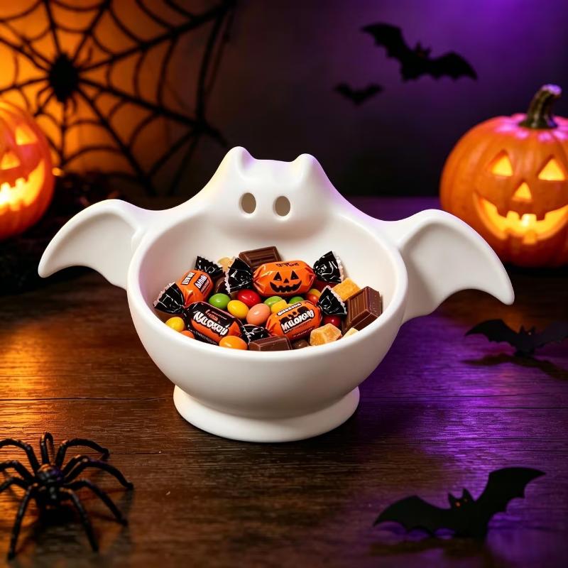 3D Printed Halloween Bat Shaped Storage Bowl Cute Luminous Halloween Snack Bowl Dark Style Gothic Desktop Candy Bowl