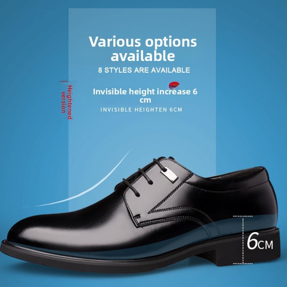 Mens Leather Shoes Formal Business Oxford Shoes with Hidden Height Increase Breathable Hollow Design Wedding Groom Shoes