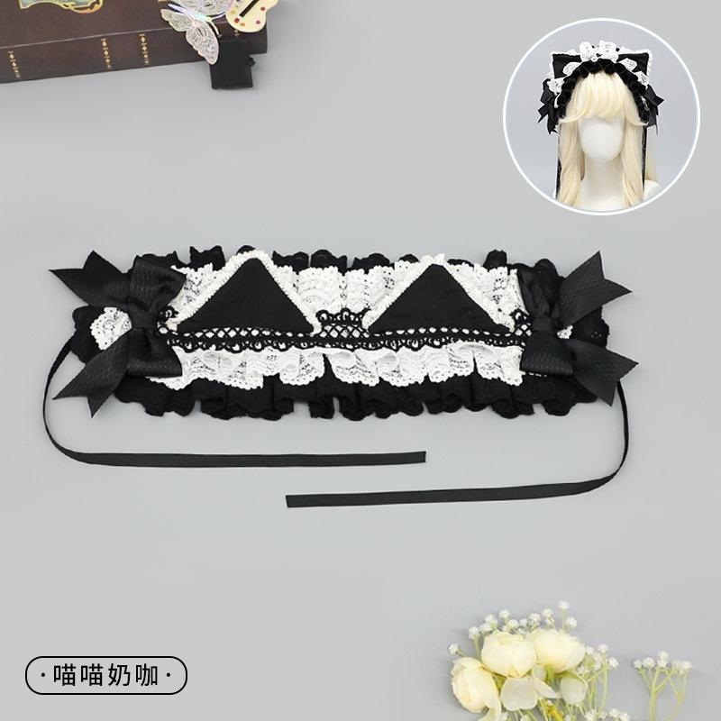 Original headband milk coffee sweet and cute lolita cat ear headband bow hairpin kc Japanese lolita headgear other