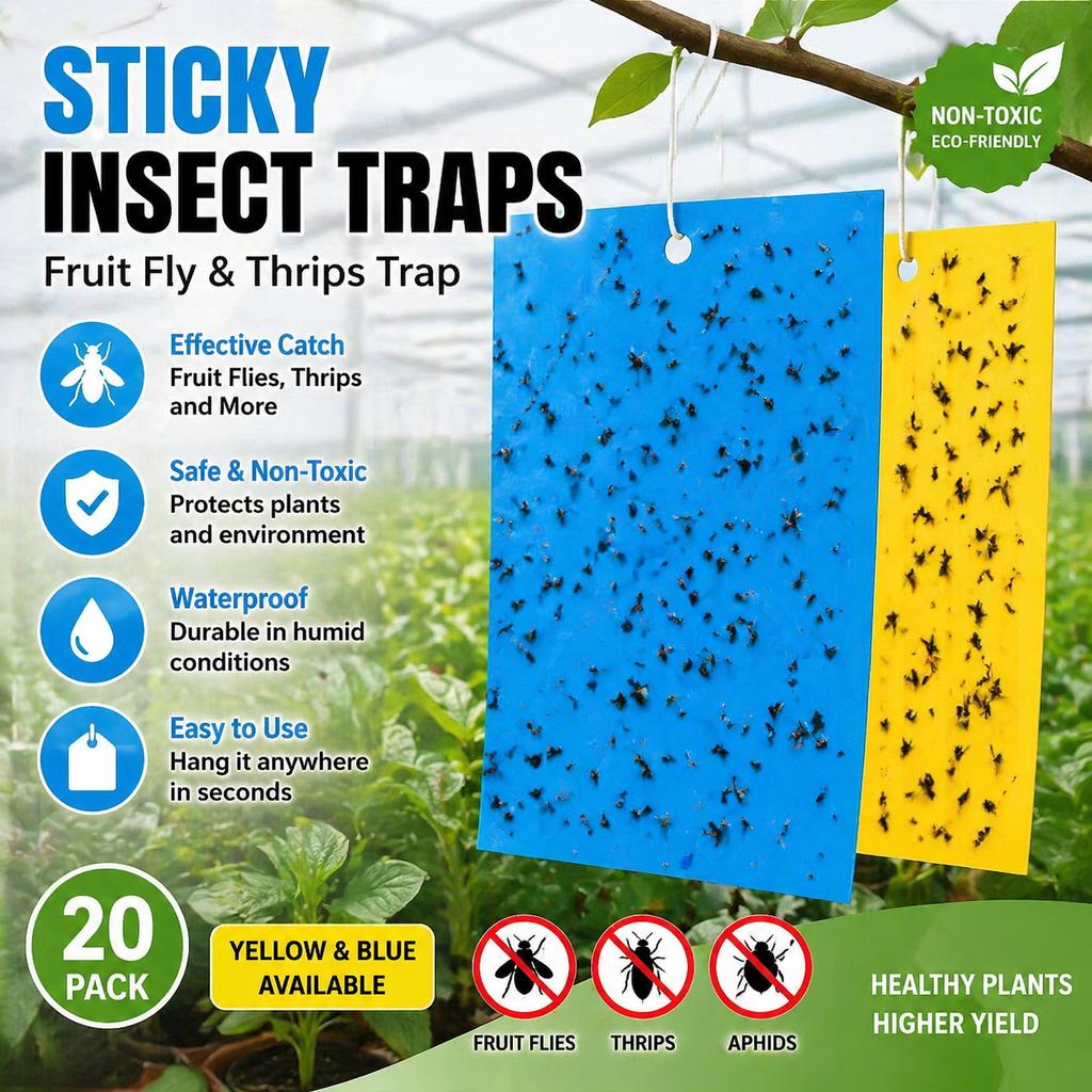Capcane lipicioase, Capcane galbene, Capcane dublu-adezive, Capcane albastre, Capcane pentru combaterea dăunătorilor, Capcane pentru musculița de oțet și trips, Capcane pentru insecte pentru sere agricole