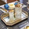 Vintage European Mirror Glass Metal Storage Tray Gold Rectangle/round Fruit Plate Desktop Small Items Jewelry Display Tray Plate