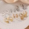 Bubble Heart & Colorful Zircon Butterfly Stainless Steel Hoop Earring for Women Gold Color Wedding Summer Vacation Jewelry Gift