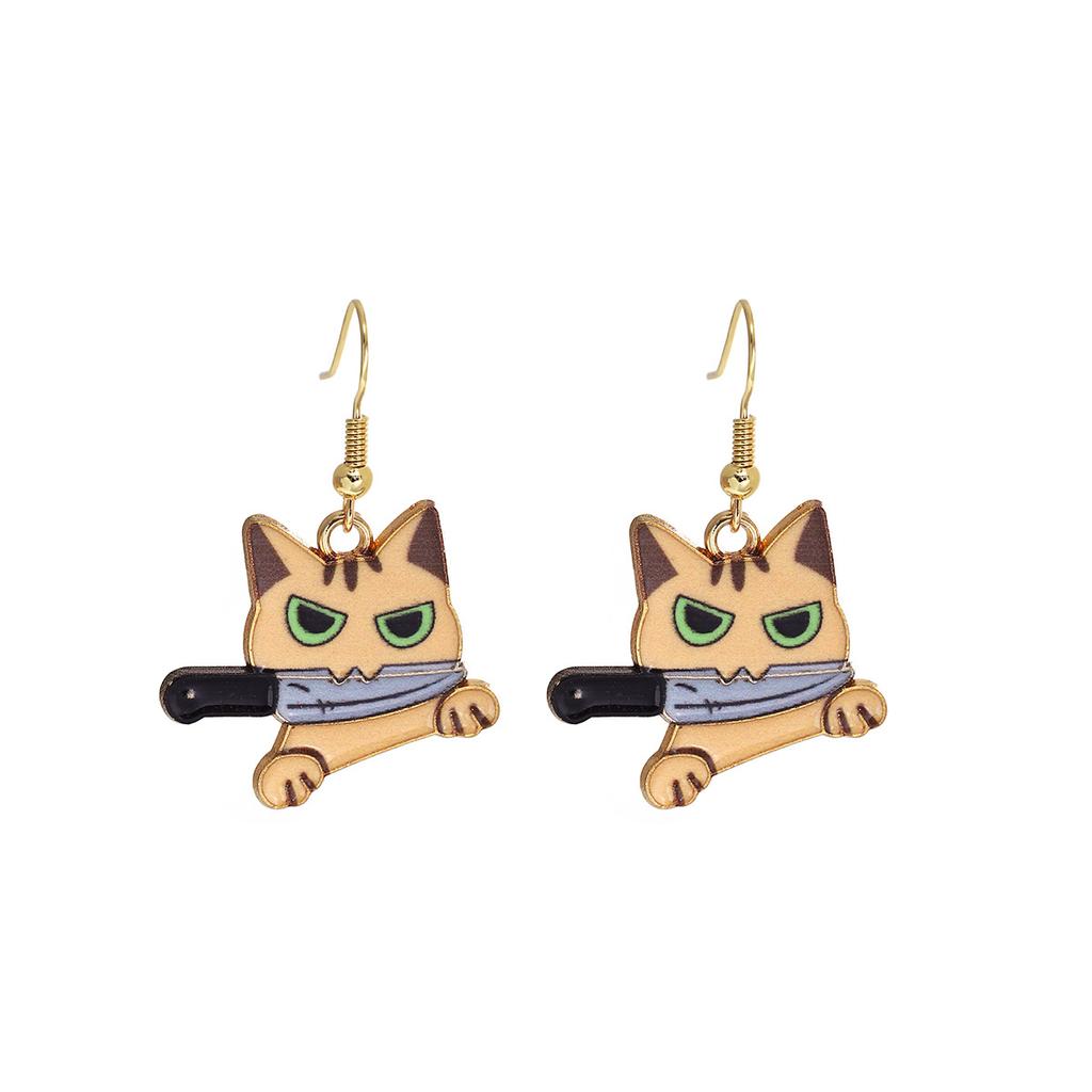 Fun Cartoon Cute Kitten Earrings, Creative Simple Earrings Animal Earrings