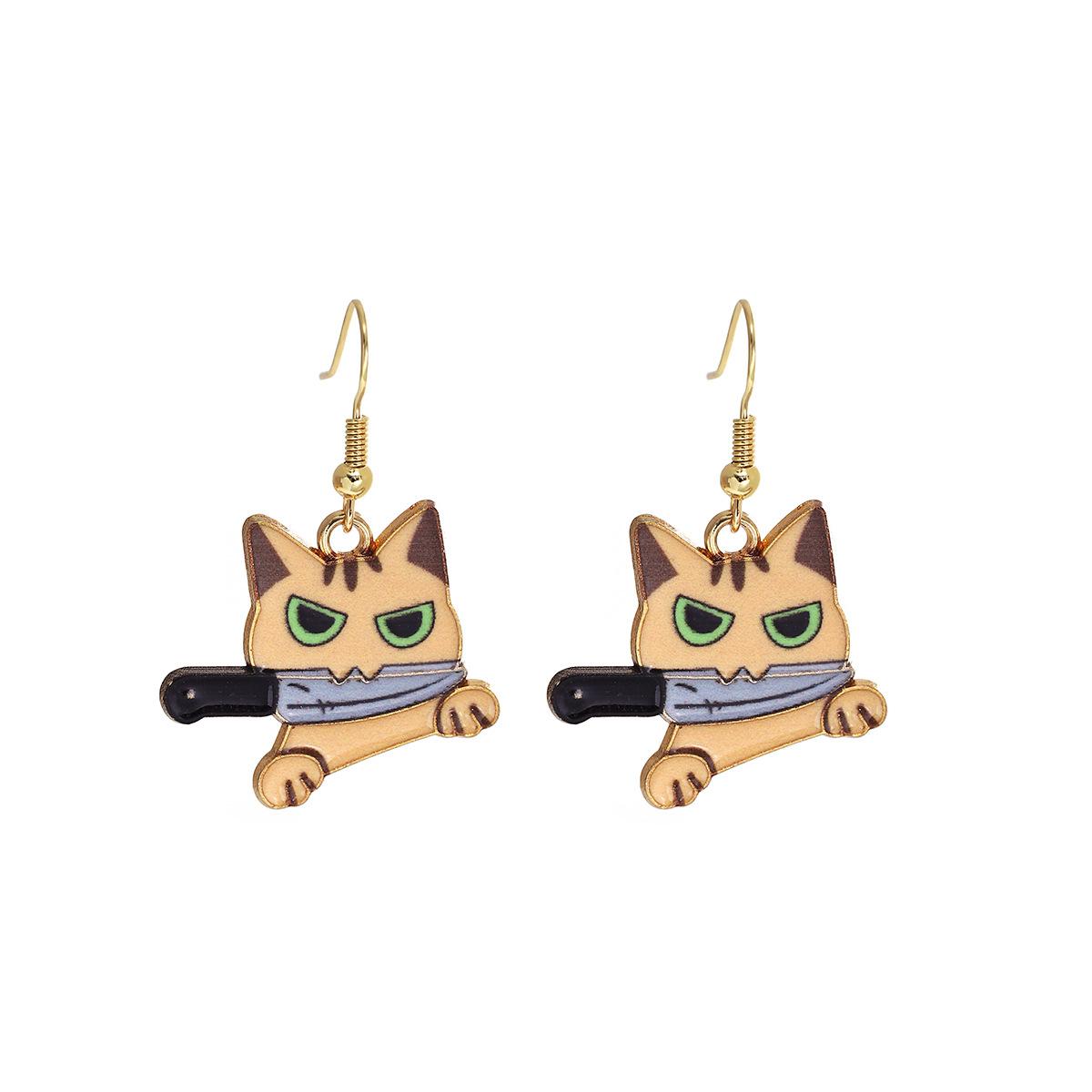 

Fun Cartoon Cute Kitten Earrings, Creative Simple Earrings Animal Earrings
