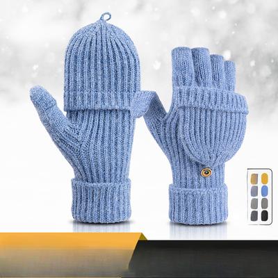 Handschuhe für Damen im Winter Warme Handschuhe Gestrickt mit Samt Halbfinger Klapphandschuhe Studenten Fahrradfahren Schreiben Fingerfrei Handschuhe Herren
