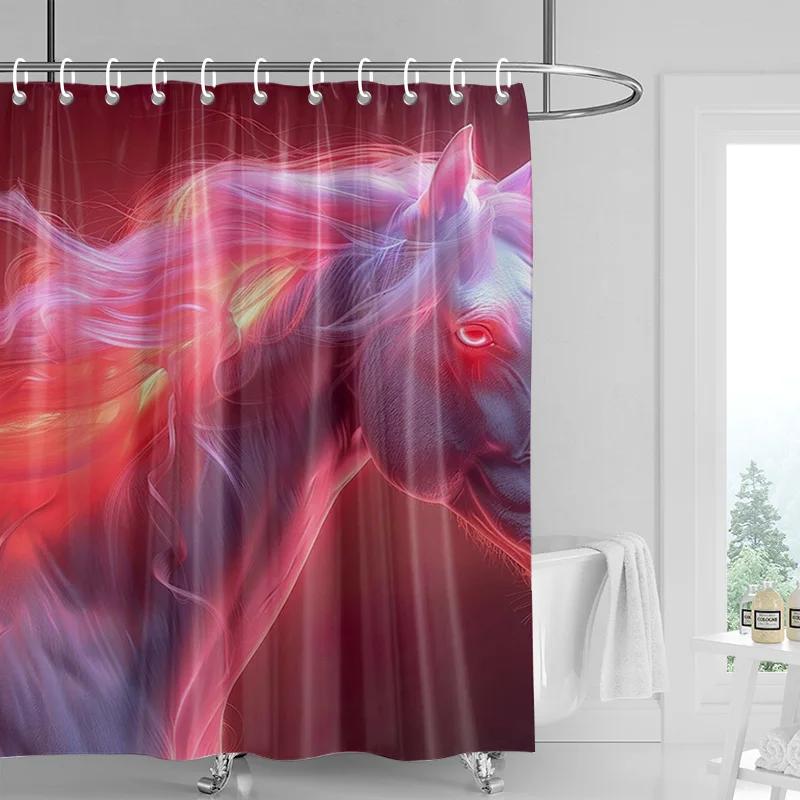 Close-up of a colorful horse Shower Curtain Washable Dirt-Resistant Shower Head waterproof Polyester Bath Curtain For Home Decor