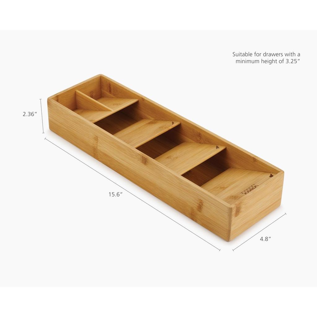Joseph Joseph Compact Cutlery Organizer - Bamboo Drawer Tray for Space-Saving Storage