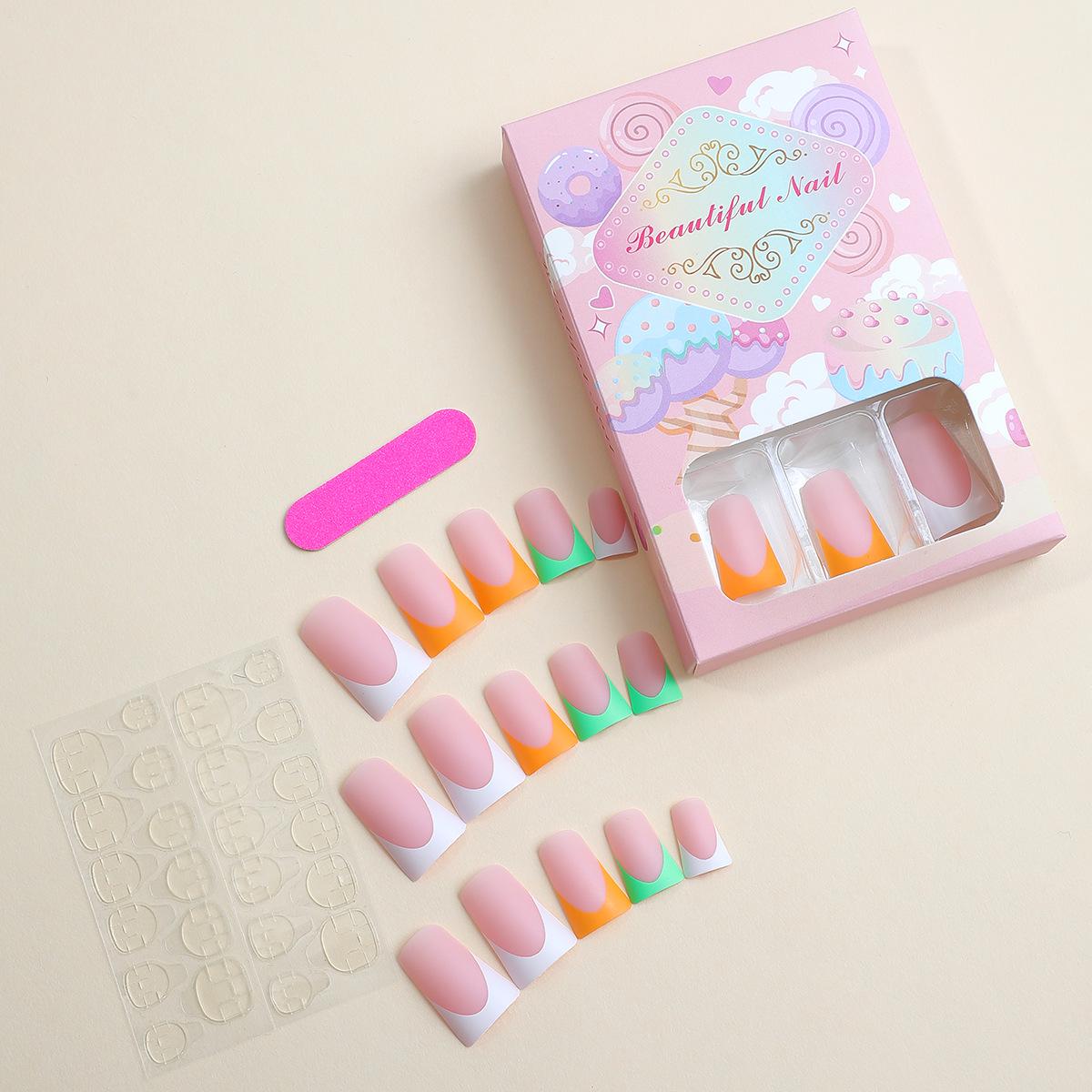 

Trendy European & American Duckbill-Shaped Nail Tips with French-Style Color Stickers