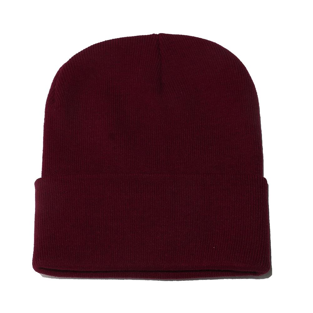 High Quality Solid Color Acrylic Wool Hat Outdoor Warm Cold Hat Monochrome Knitted Hat Pullover Hat for Men and Women