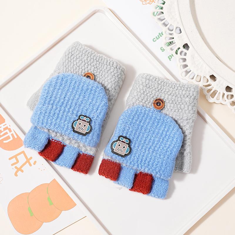 Cartoon Baby Chick Unisex Flip-Top Warm Gloves for Kids - Autumn/Winter