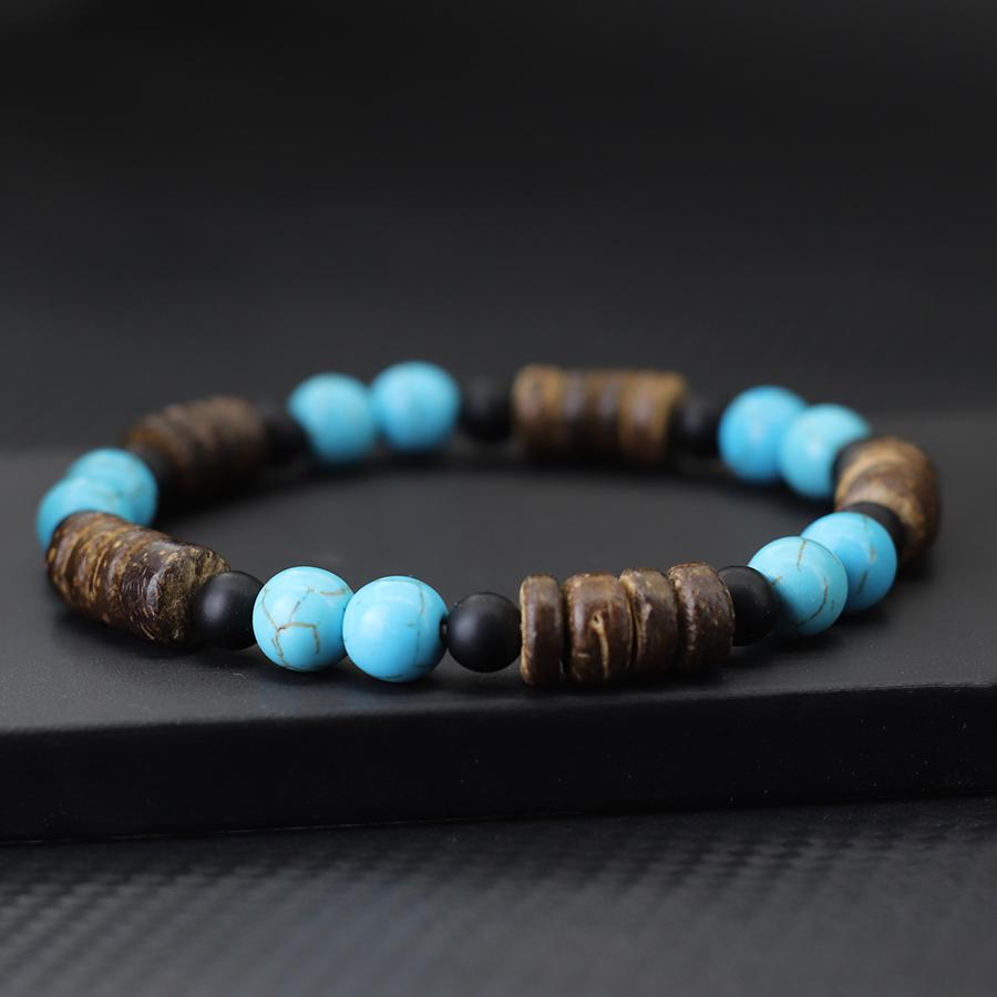 Handmade Natural Coconut Husk Beads Bracelet For Men Volcanic Rock Tiger Eyes Howlite Stone Braslet Wooden Braclet Accessories