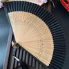 Antique Silk Fan Carved Handle Bamboo Folding Fan Handhold Vintage Chinese Fan with Tassel Dance Fan Ladies