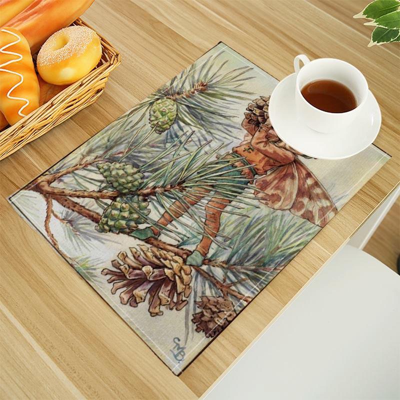 The Fairies Of The Winter Print Linen Dining Table Mats Alphabet Kitchen Placemat 30X45cm Coasters Pads Bowl Cup Mat